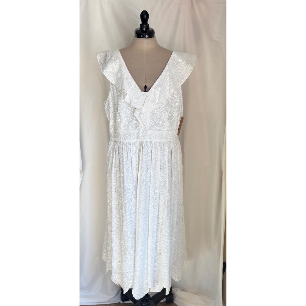 Cremieux Drew Sun Haven Ivory Eyelet Ruffle Midi Dress Cottagecore Women's S 14